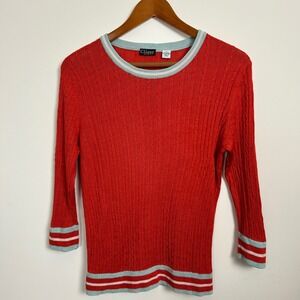 Silk Cashmere Sweater Womens Large Red Lightweight Cable‎ Knit Clique NY